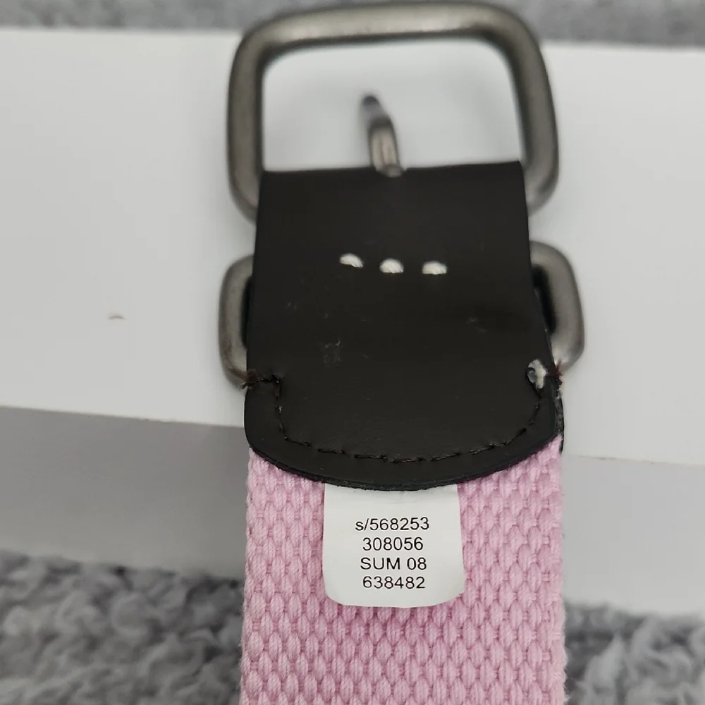 Women’s Pink Canvas Belt Brown Leather Trim Size Small‎ Casual Y2K Preppy